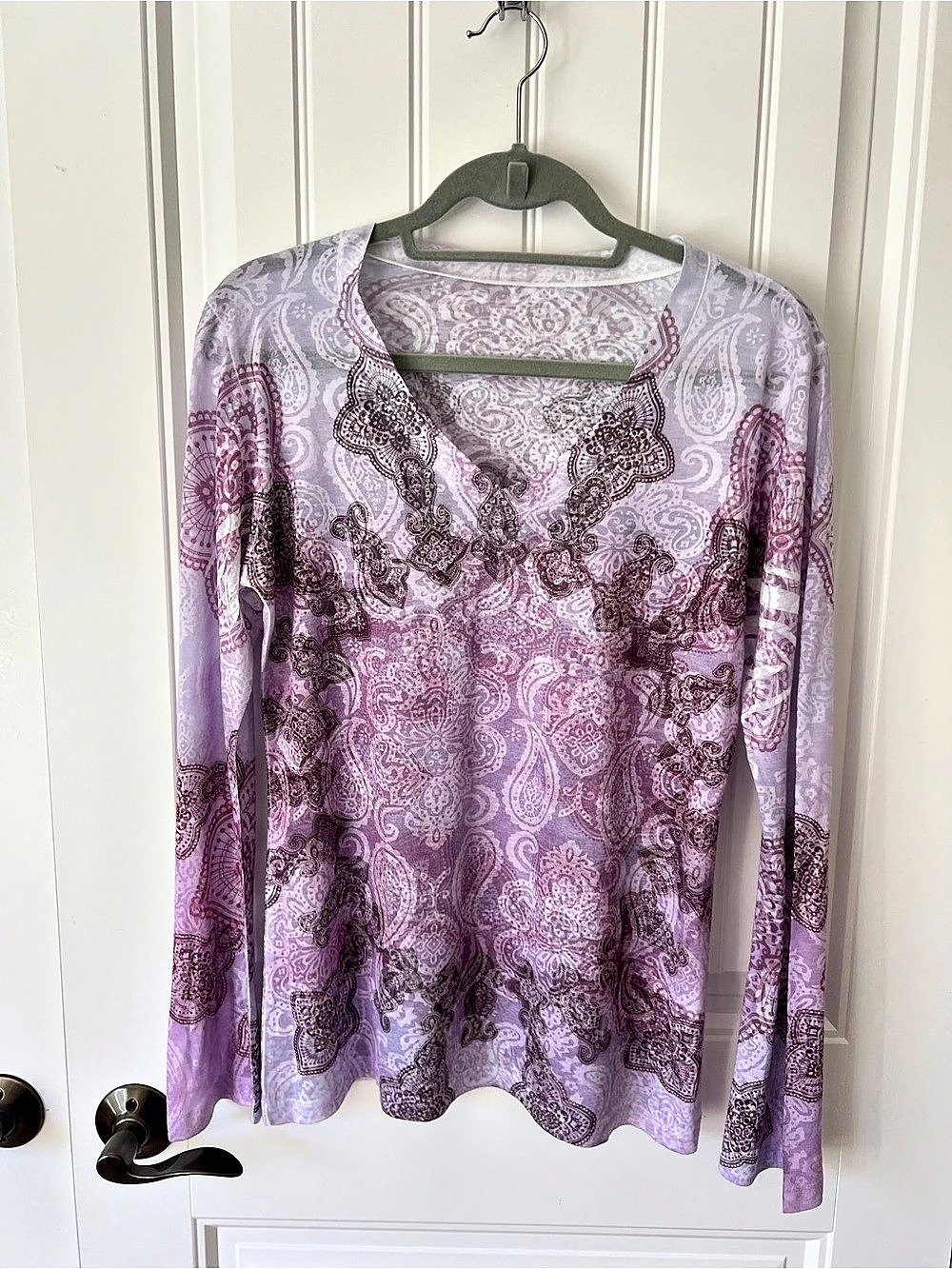 Paisley Long Sleeve Top in Purple & White Like New